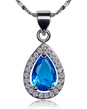 White gold plated austrian blue jewel necklace deals